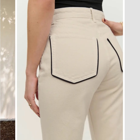 REFORMATION “Almond w/ piping” beige pants with black outlines - Picture 4 of 4